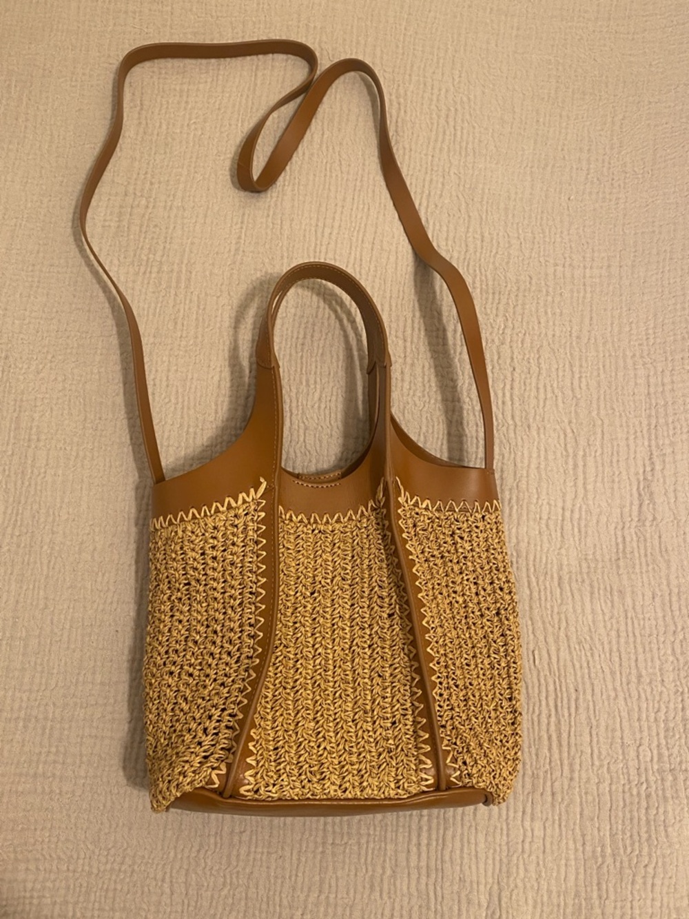 BODEN Woven Straw and Leather Tote Bag in Tan - Picture 5 of 14
